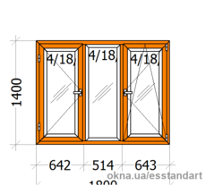 Вікно металопластикове ВікнарOFF 2 ств. Зол.Дуб зов. шир.- 1800, вис,- 1400